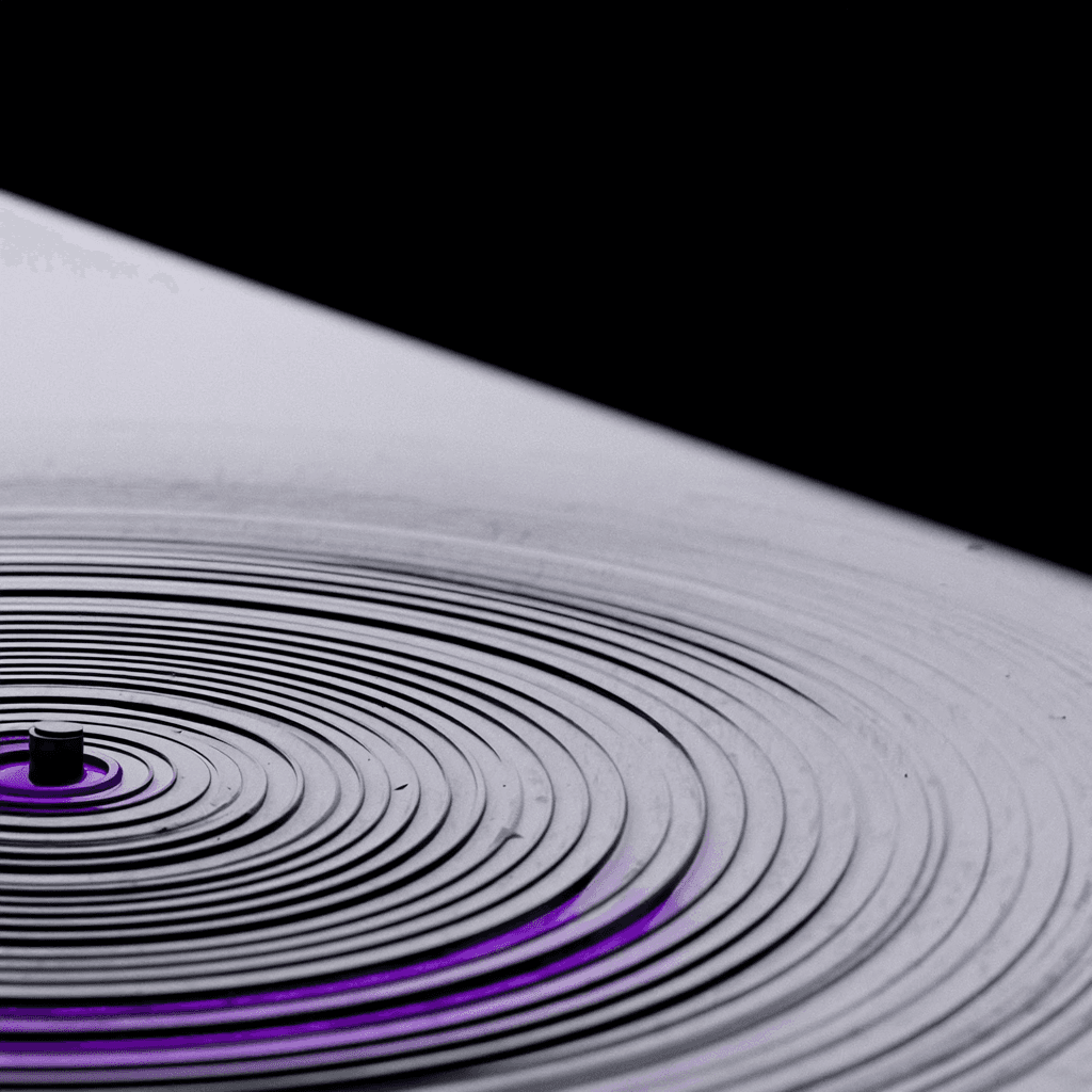 Anneaux concentriques type radar, avec un halo violet au centre